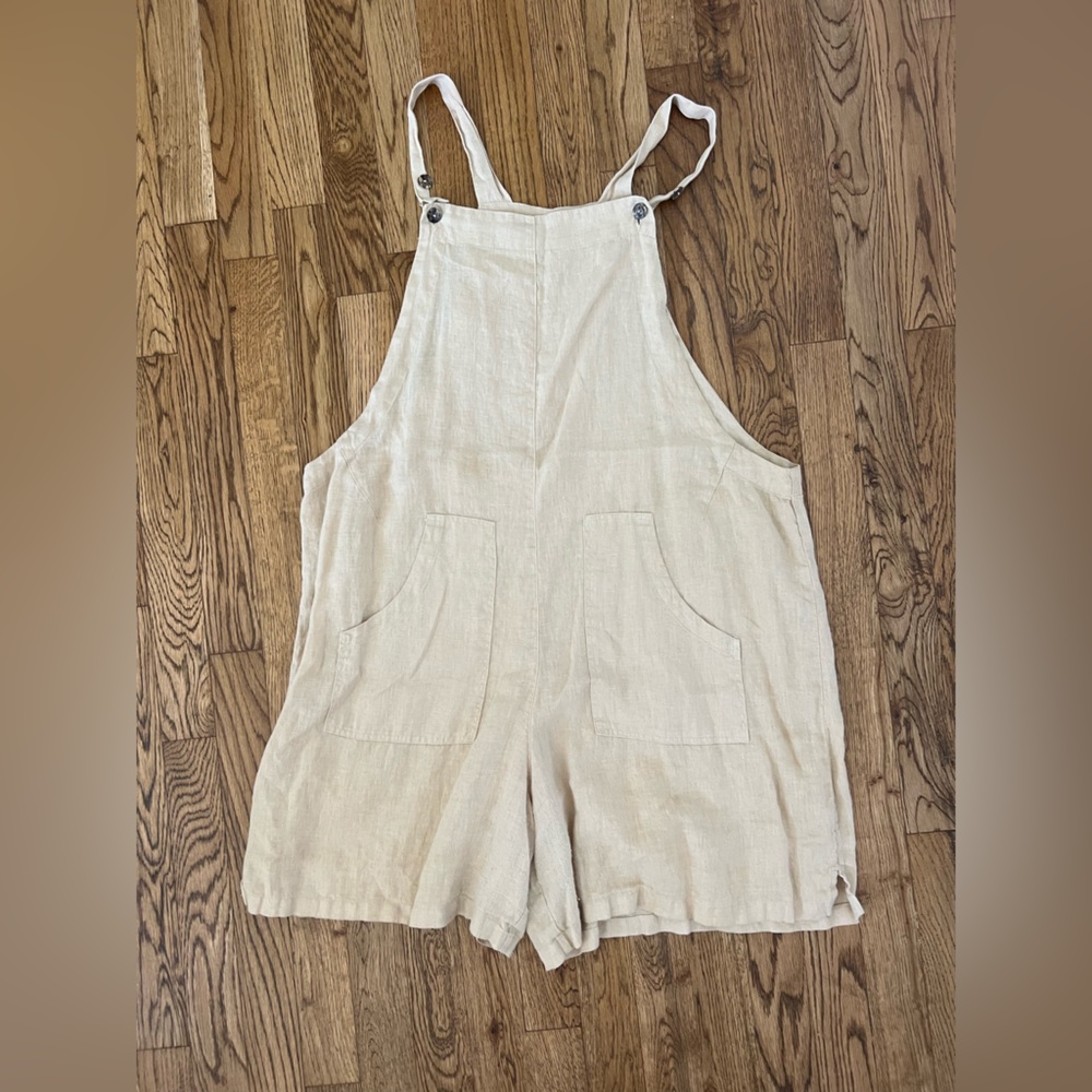 Beige Linen Overalls